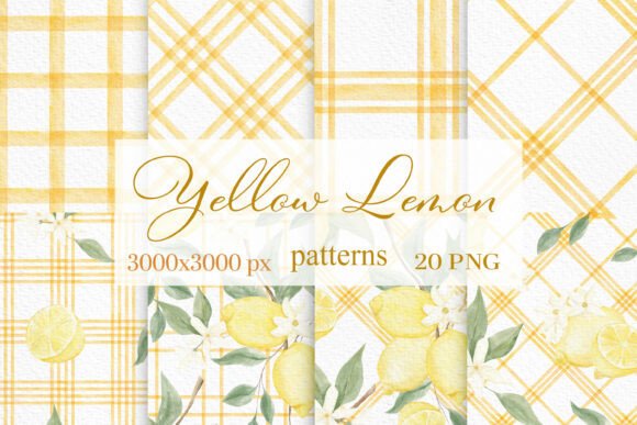 Download Watercolor Checkered Lemon Pattern Set - Red Collection