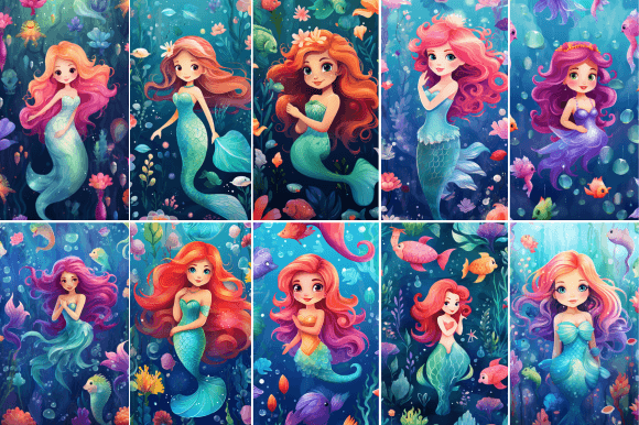 Download Cute Mermaid Digital Paper Set - Mermaid digital paper Collection