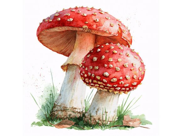 Download 12 JPG Red Mushroom Watercolor Set - Red Collection