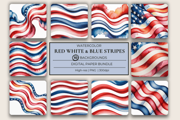 Download USA Watercolor Stripes Red White &amp; Blue - Red Collection