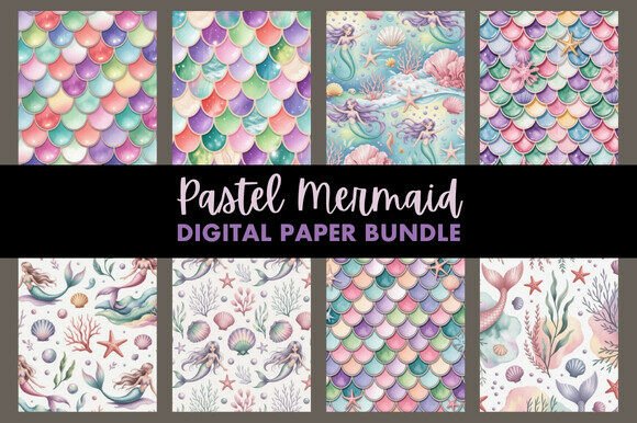 Download Pastel Mermaid Digital Paper Bundle - Mermaid digital paper Collection