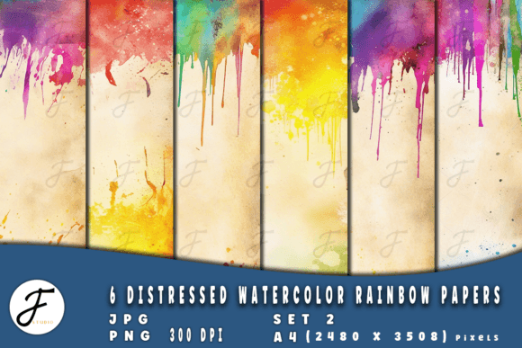 Download Distressed Watercolor Rainbow Papers 2 - Rainbow papers Collection