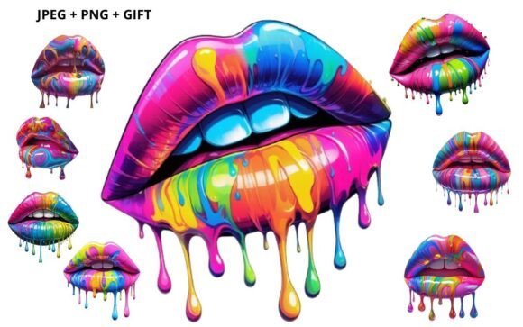 Download Multicolored Dripping Lips - Red Collection