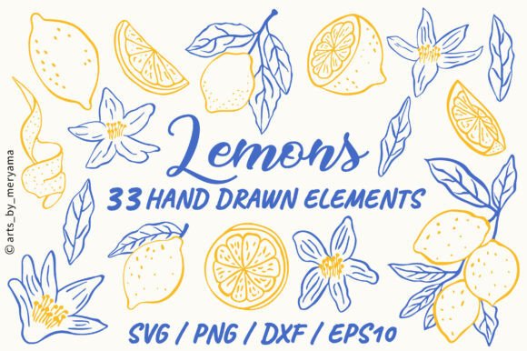 Download 33 Hand Drawn Lemon Botanical Fruit PNG - Fruit Collection