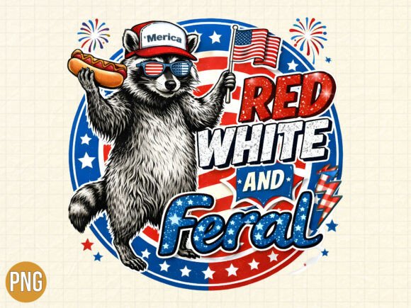 Download Red White Feral Raccoon 4th of July PNG - Red Collection