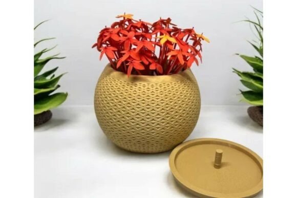 Download Textured Geometric Planter with Red Flowers - Red Collection