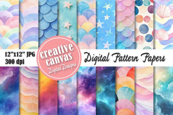 Download Pastel Galaxy &amp; Mermaid Digital Paper - Mermaid digital paper Collection