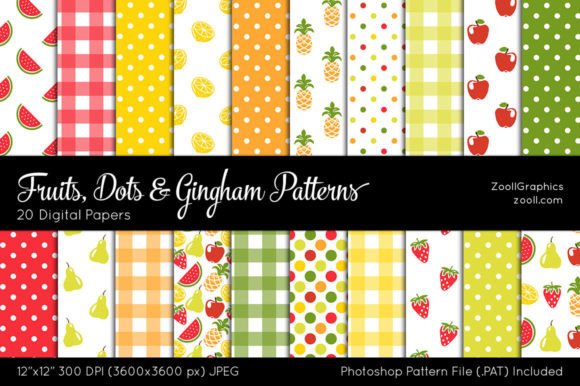 Download Fruits, Dots and Gingham Digital Papers - Fruit Collection