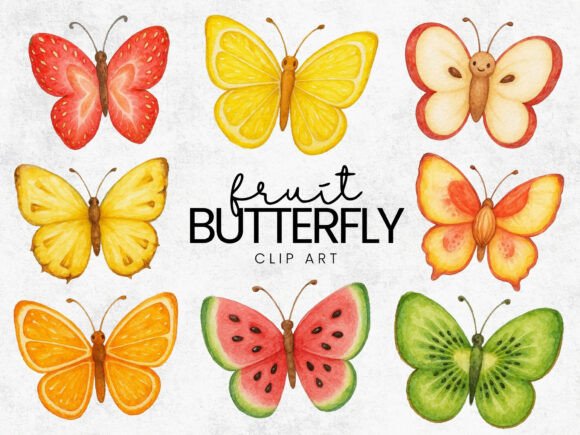 Download Fruit Inspired Butterflies Clipart PNG - Red Collection