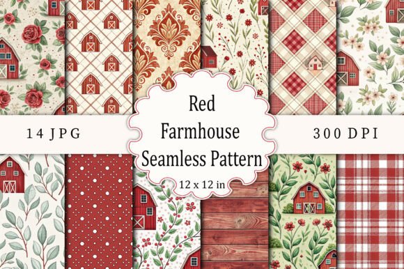Download Red Farmhouse Seamless Pattern - Red Collection