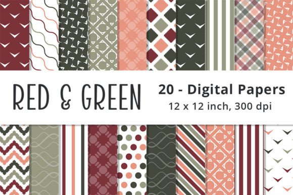 Download Red, Green and Coral Digital Patterns - Red Collection