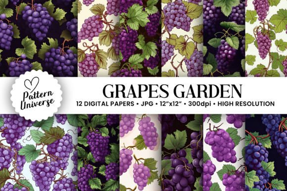 Download Grapes Fruit Pattern Digital Papers - Fruit Collection