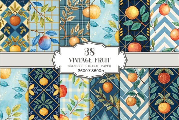 Download Vintage Fruit Seamless Pattern Bundle - Fruit Collection