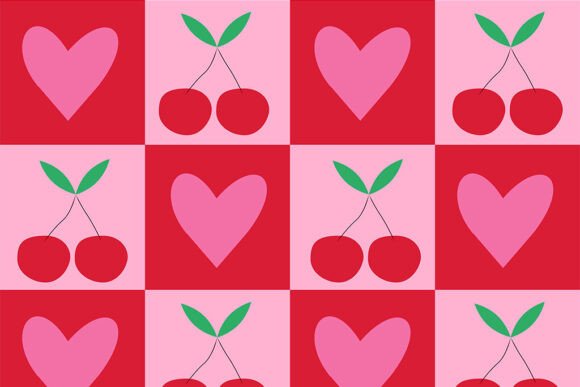 Download Checkered Cherries with Hearts Pattern - Red Collection