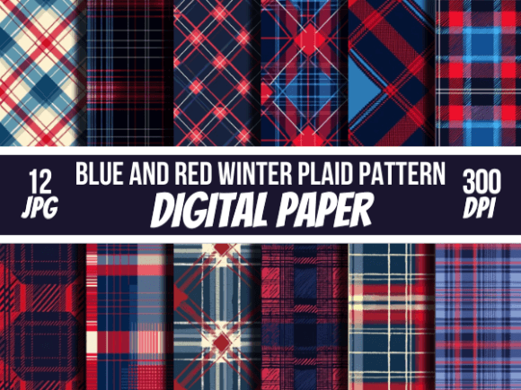 Download Blue and Red Winter Plaid Papers Pattern - Red Collection