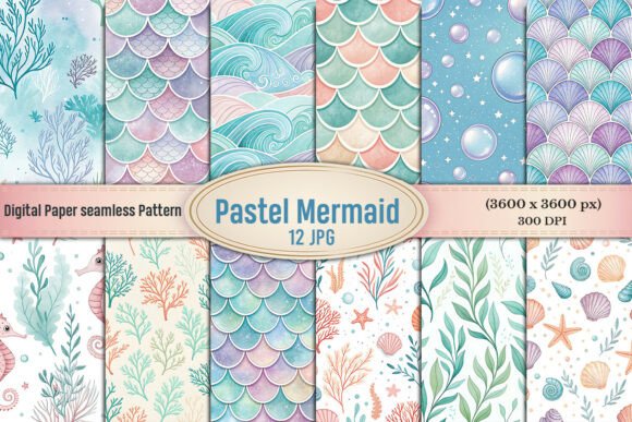 Download Pastel Mermaid Digital Paper Bundle - Mermaid digital paper Collection